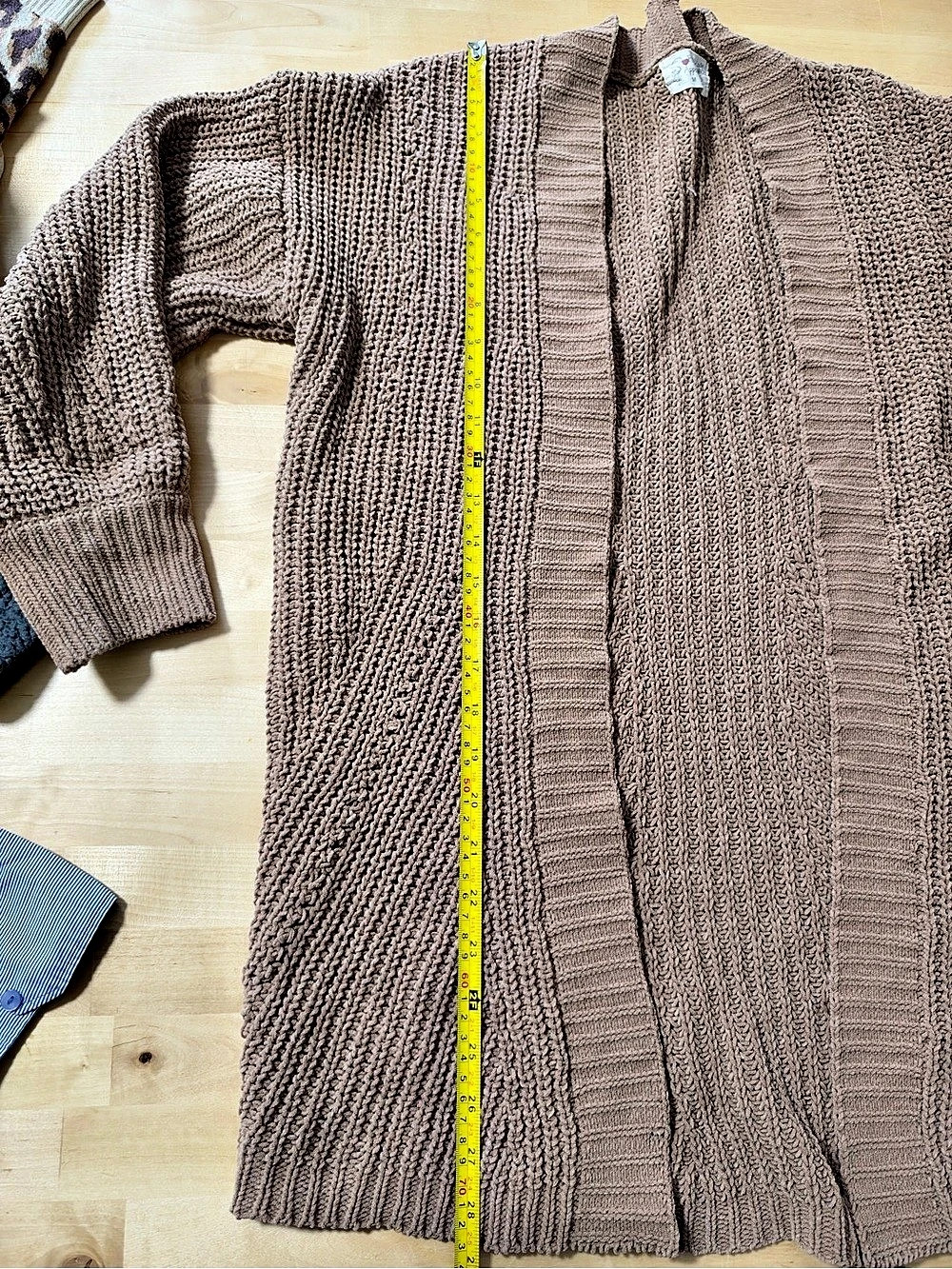 Poof Apparel Knit Open Front Cardigan in Brown Size Medium Like New - Picture 8 of 9